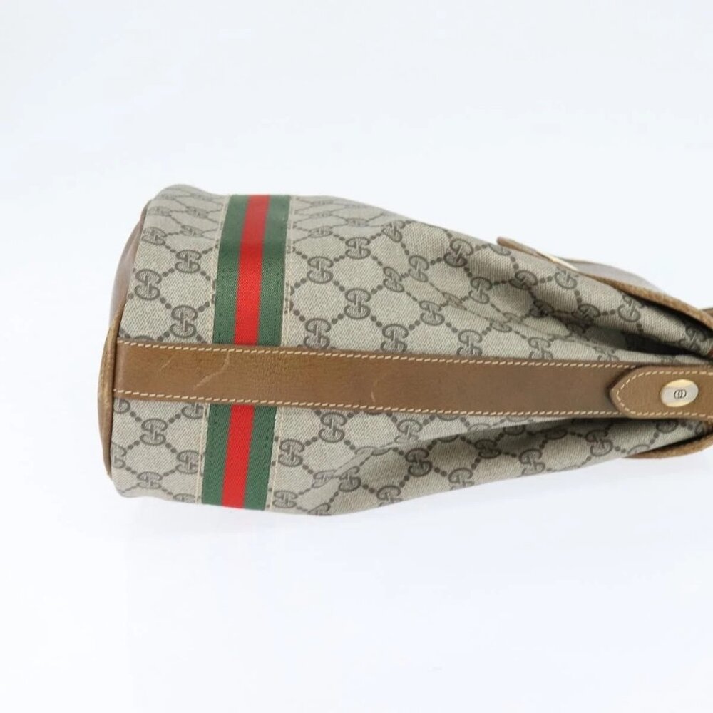 GUCCI GG Supreme Web Sherry Line Shoulder Bag PVC Beige Gold Auth 149255 - Picture 5 of 16